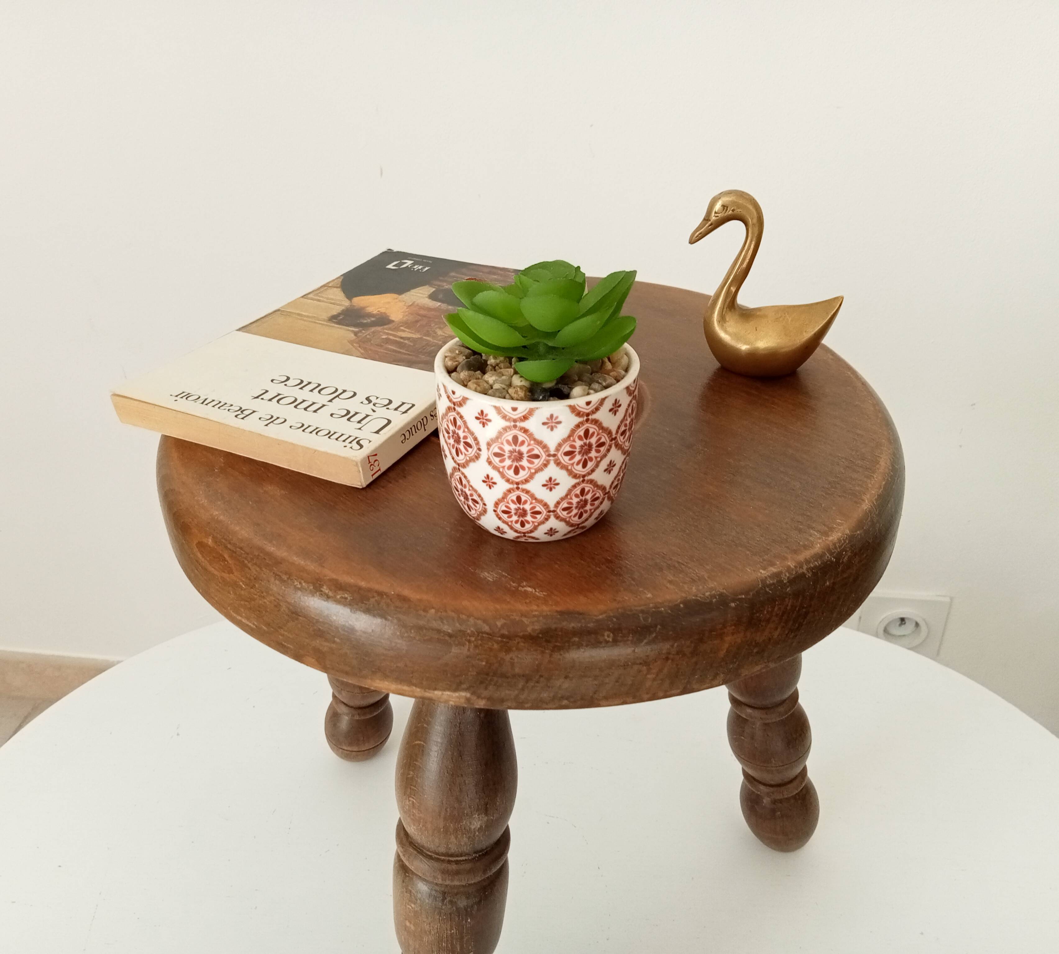 Vintage turned wood tripod stool