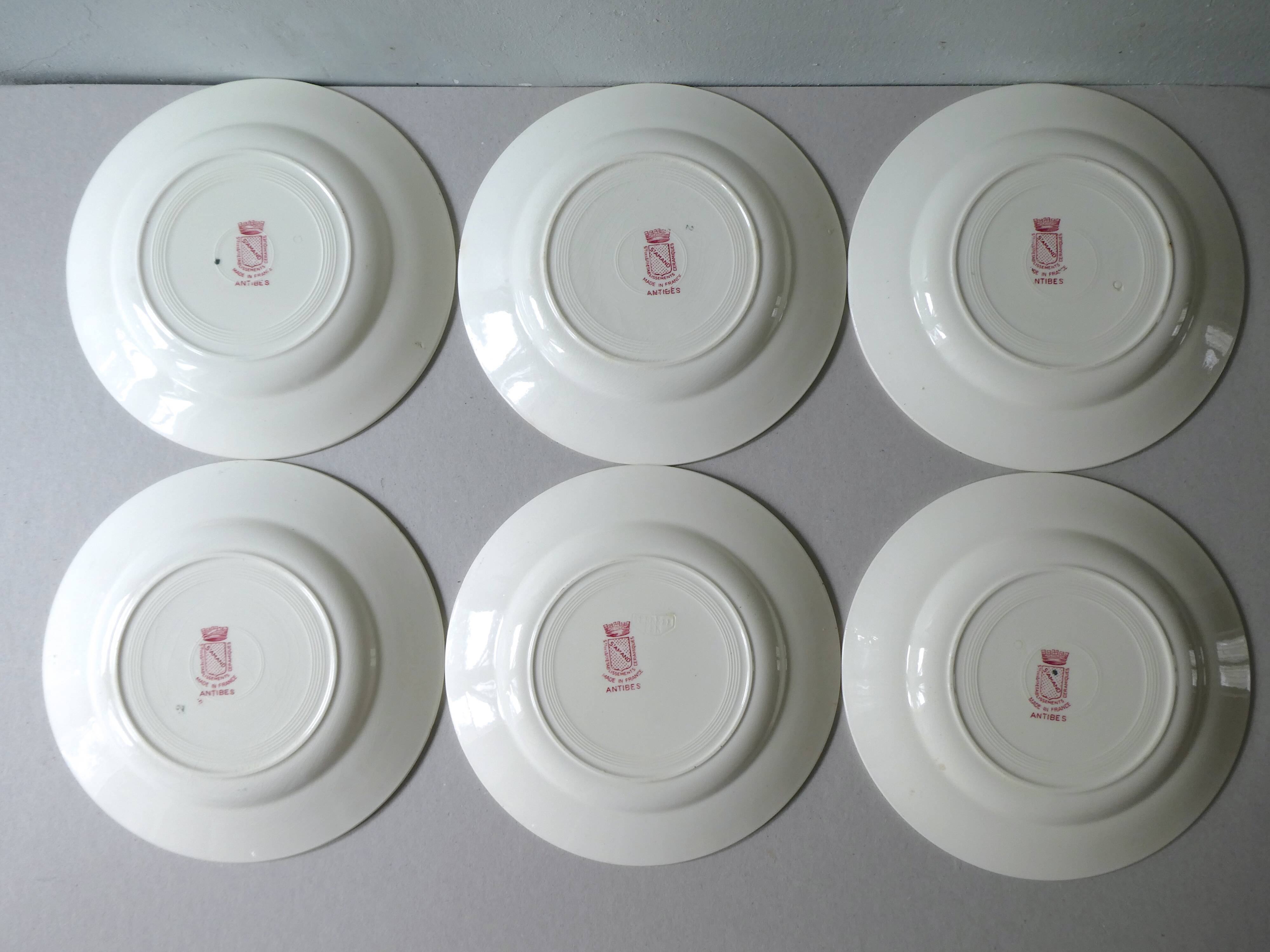 Set of 6 hollow plates, terre de fer saint amand, model antibes