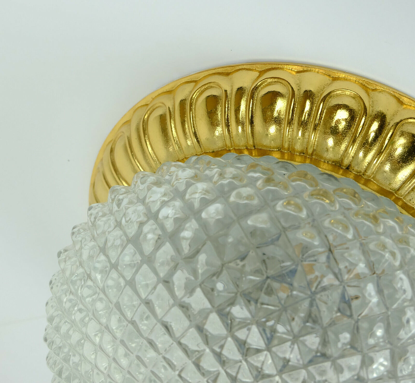 Vintage soelken ceiling lamp textured glass and gilt aluminum 1970s - 2 available