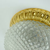 Vintage soelken ceiling lamp textured glass and gilt aluminum 1970s - 2 available