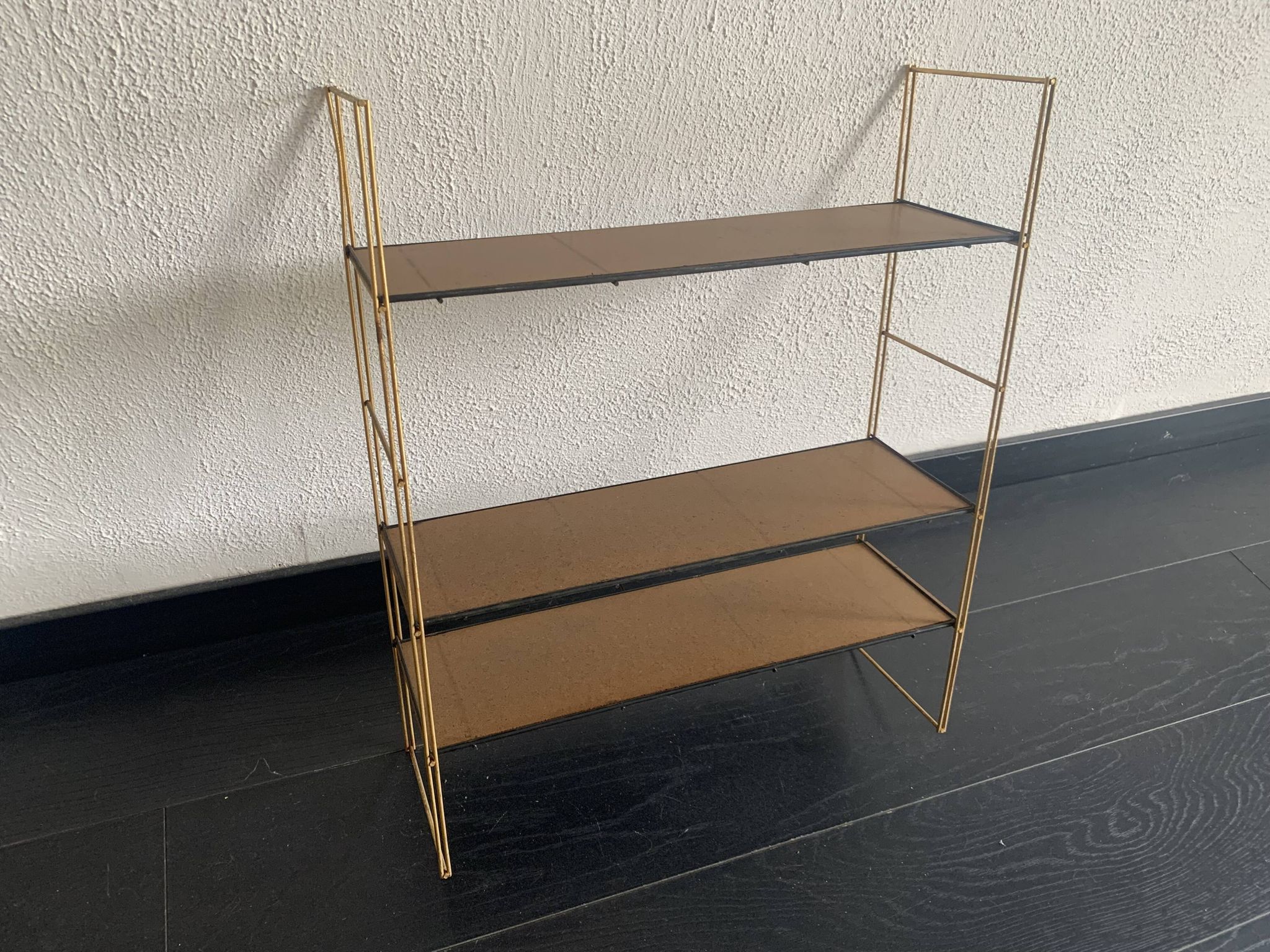 Vintage 1960 String wall shelf in gold wood - 60 x 50 cm