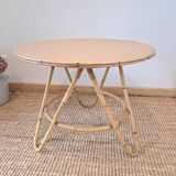 Vintage round bamboo and rattan table