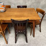 Vintage oak farm table with compass legs, 1950s