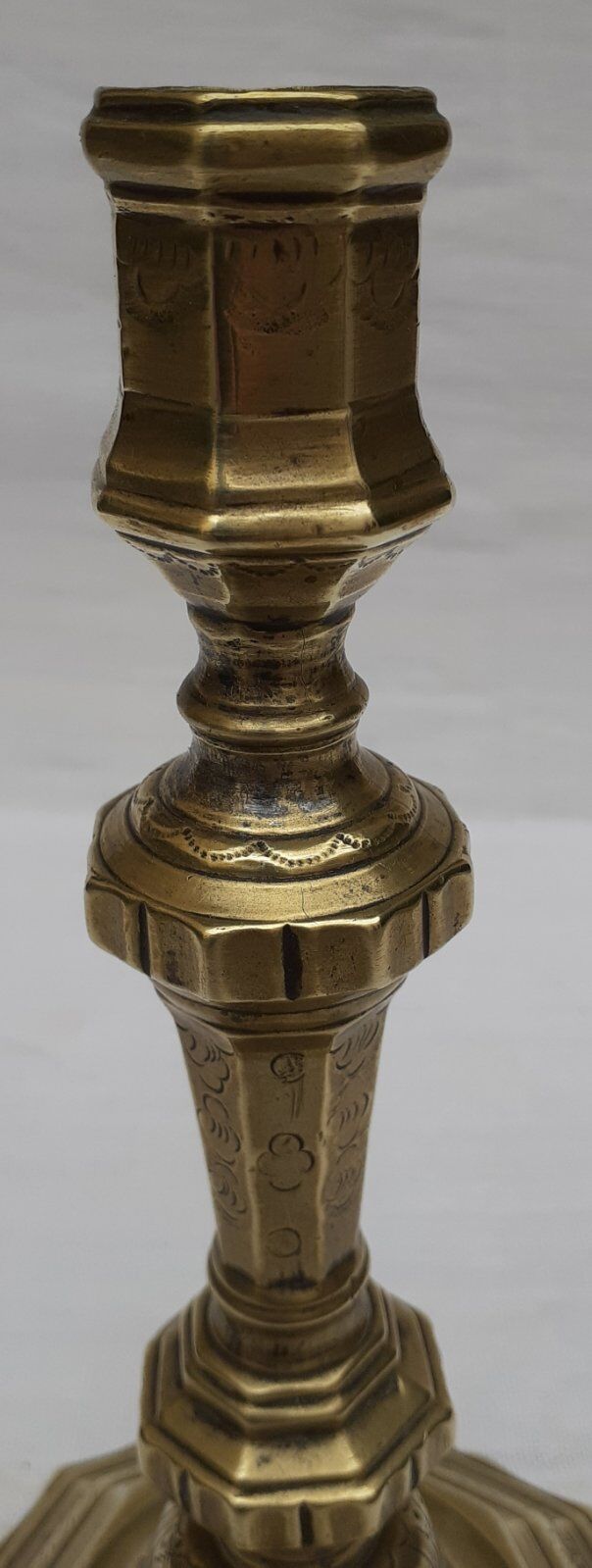 18th century brass engraved candlestick