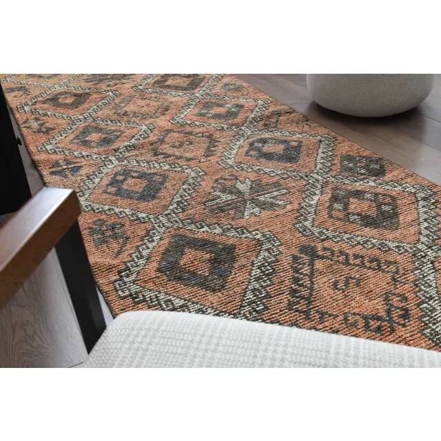 Vintage Turkish Oushak Handmade Wool Cotton Orange Runner Rug 107x290