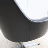 Fauteuil pivotant vintage en similicuir noir par Pastoe 60s