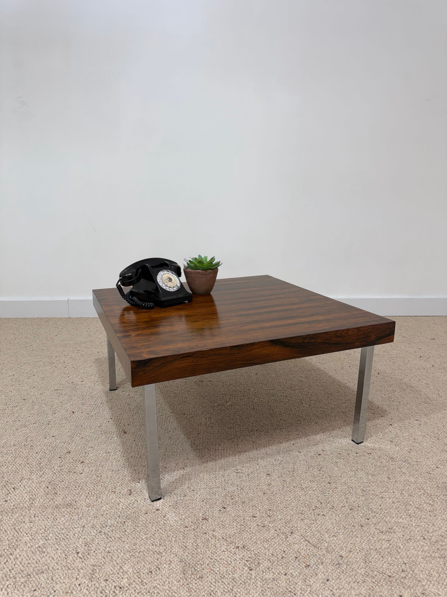 Vintage coffee table in rosewood and chrome steel – 1970s