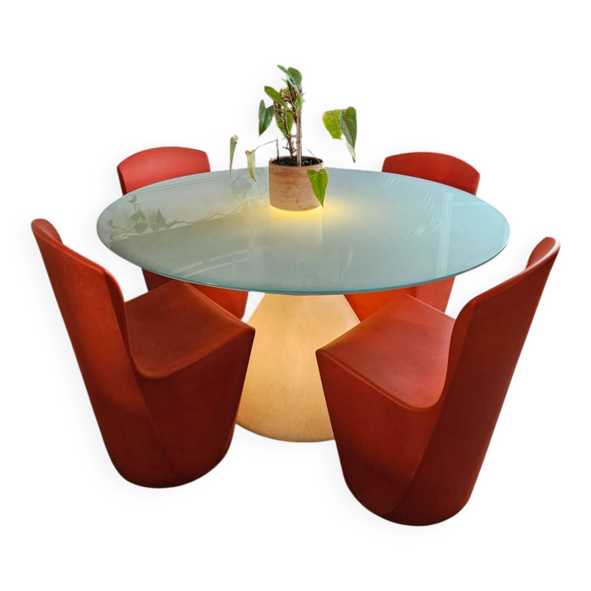 Table lumineuse ED et 4 chaises Zoe – Slide, design Guglielmo Berch