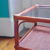Varnished rattan coffee table and smoked glass top