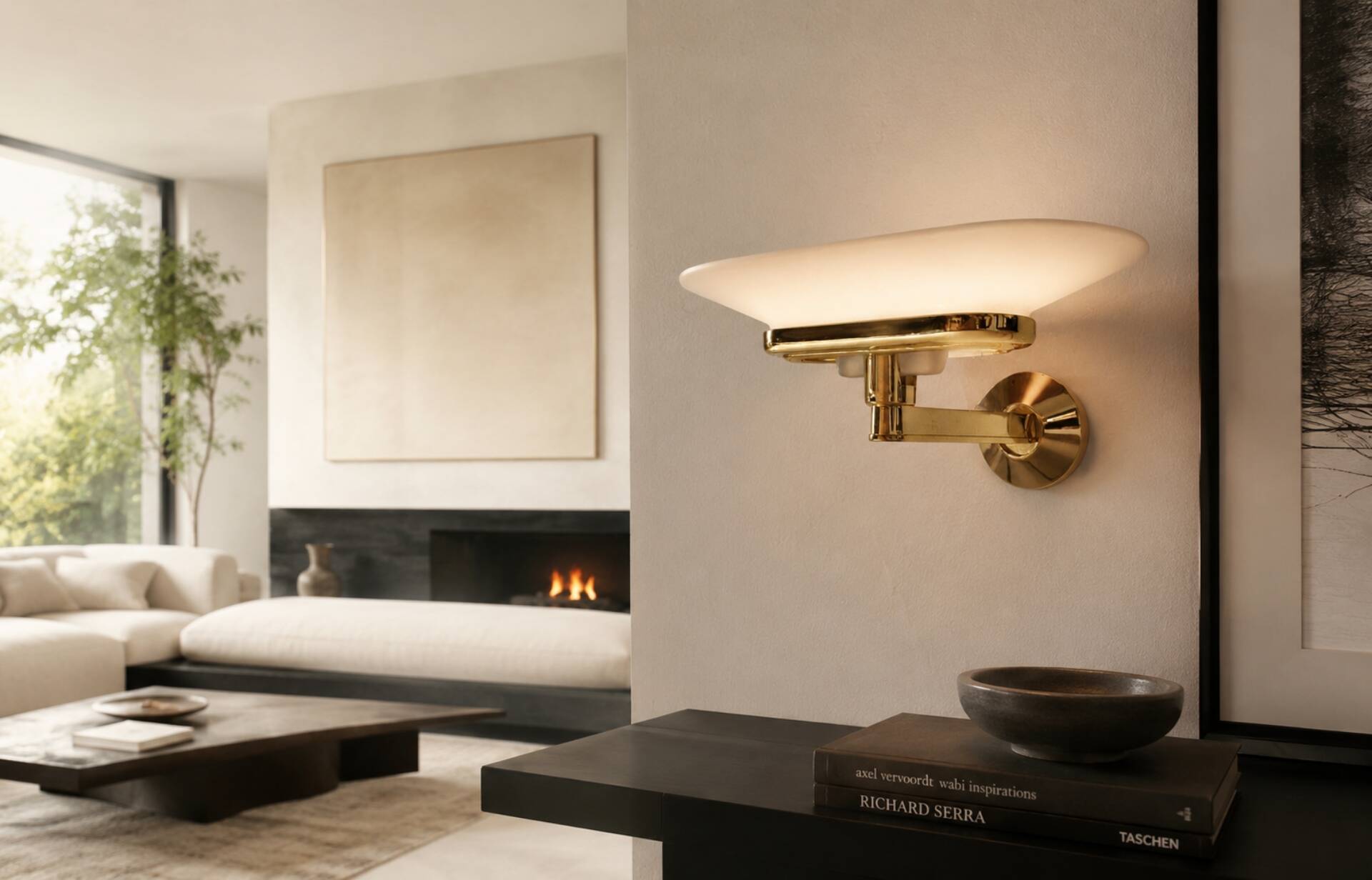 Jill Wall Light – Italian Design Arteluce 1980 – Brass & Opaline Glass
