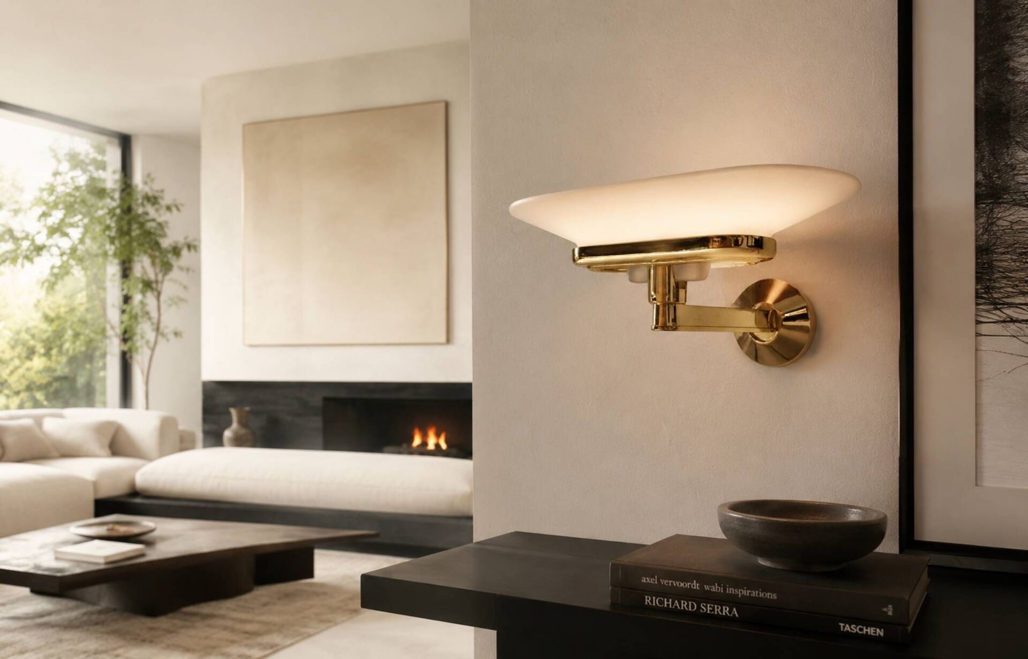 Jill Wall Light – Italian Design Arteluce 1980 – Brass & Opaline Glass