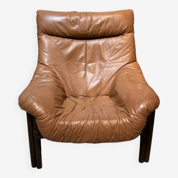 Leather and bamboo armchair