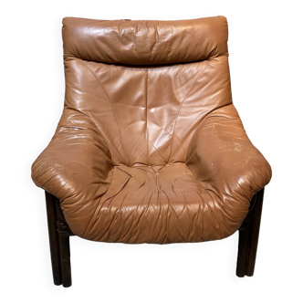 Fauteuil en cuir et bambou