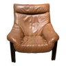 Fauteuil en cuir et bambou