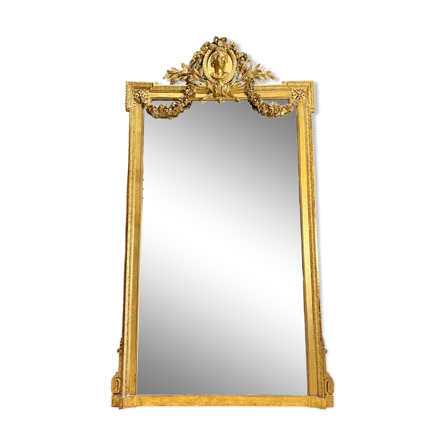 Monumental mirror Napoleon III in gilded wood with the profile of Apollo