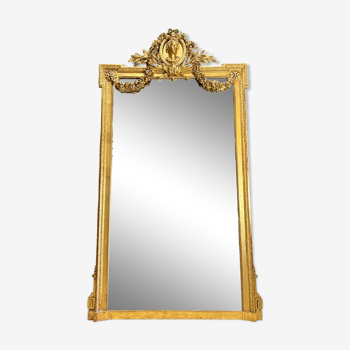 Monumental miroir Napoléon III en bois doré