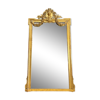 Monumental mirror Napoleon III in gilded wood with the profile of Apollo