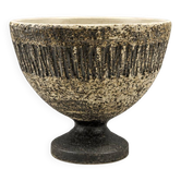 Coupe sur pied en céramique vintage – décor texturé noir et beige
