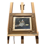 Framed painting of a man on mica.