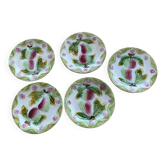 Set of 5 Barbotine dessert plates. Fruit decorations