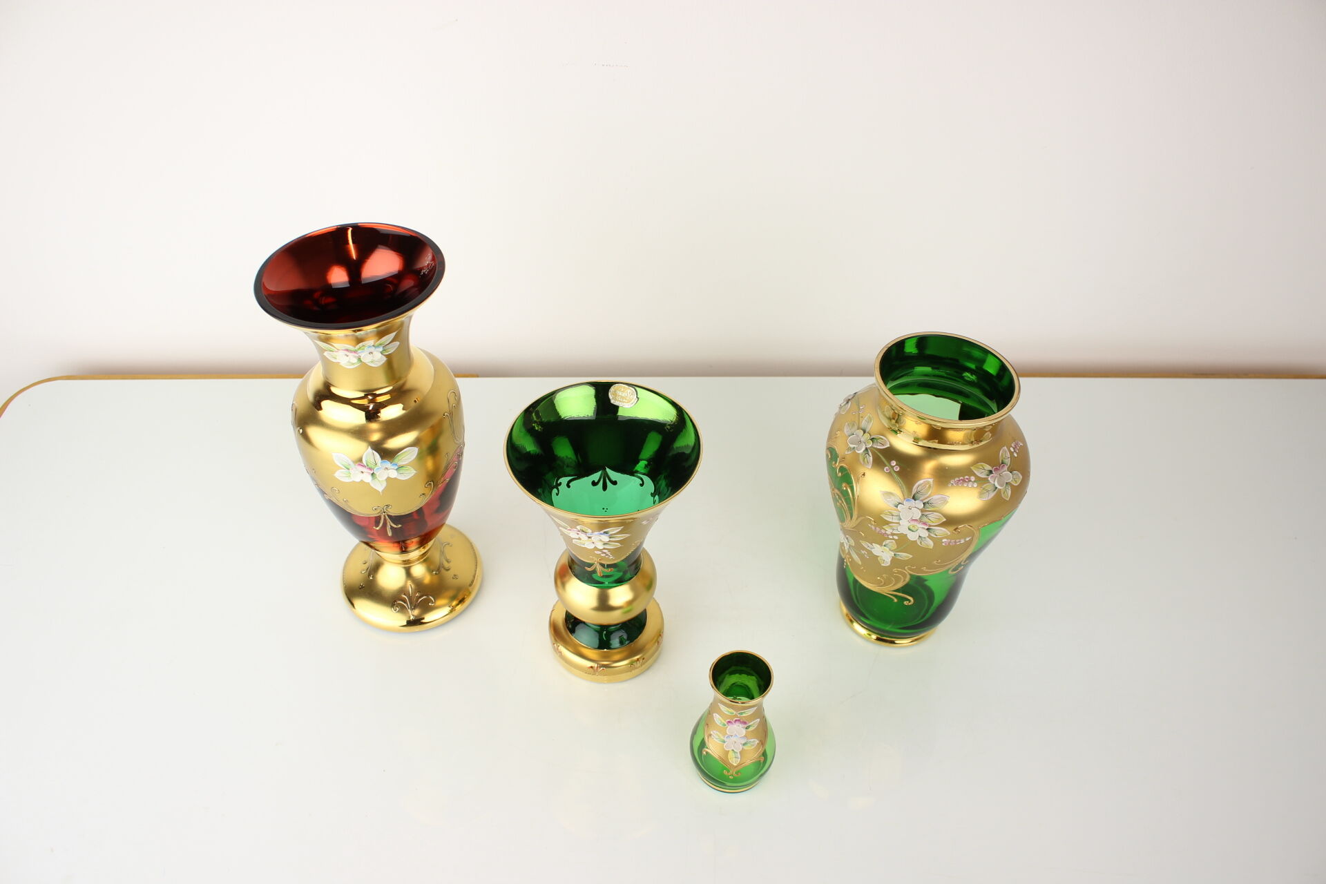 Bohemia glass vase, high enamel,gold,1950s, czechoslovakia