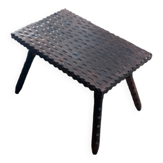 Rustic gouged wood side table