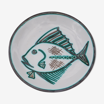 Assiette décor de poisson signée Robert Picaud - Vallauris