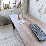 XL farmhouse table in solid oak, brutalist style, 20th century.