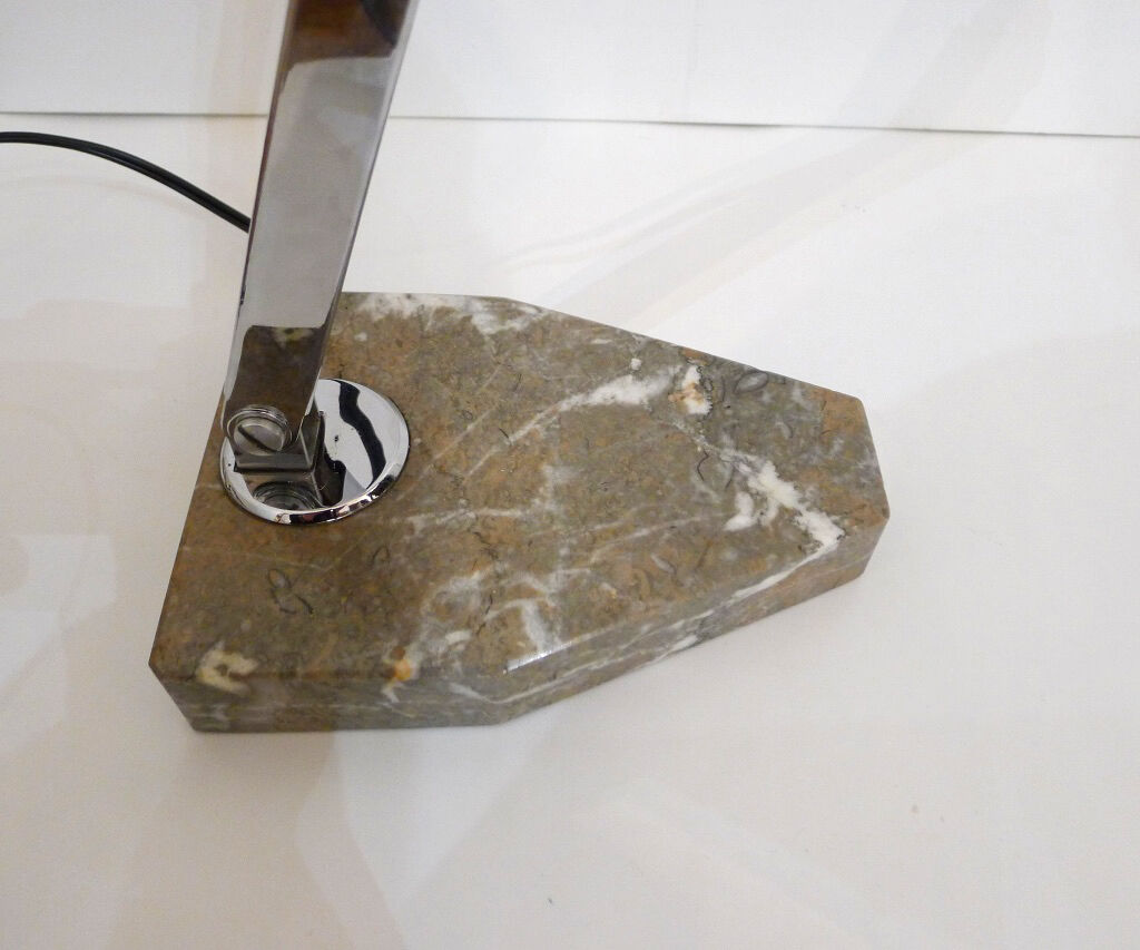 Office Art Deco lamp, chrome metal, & base marble, 1930 s