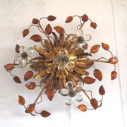 Italian ceiling lamp of Florence House Banci gilded and murano glasses design 70s