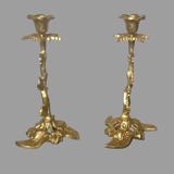 Pair of Art Deco candlesticks vine leaves and grape clusters - Bronze