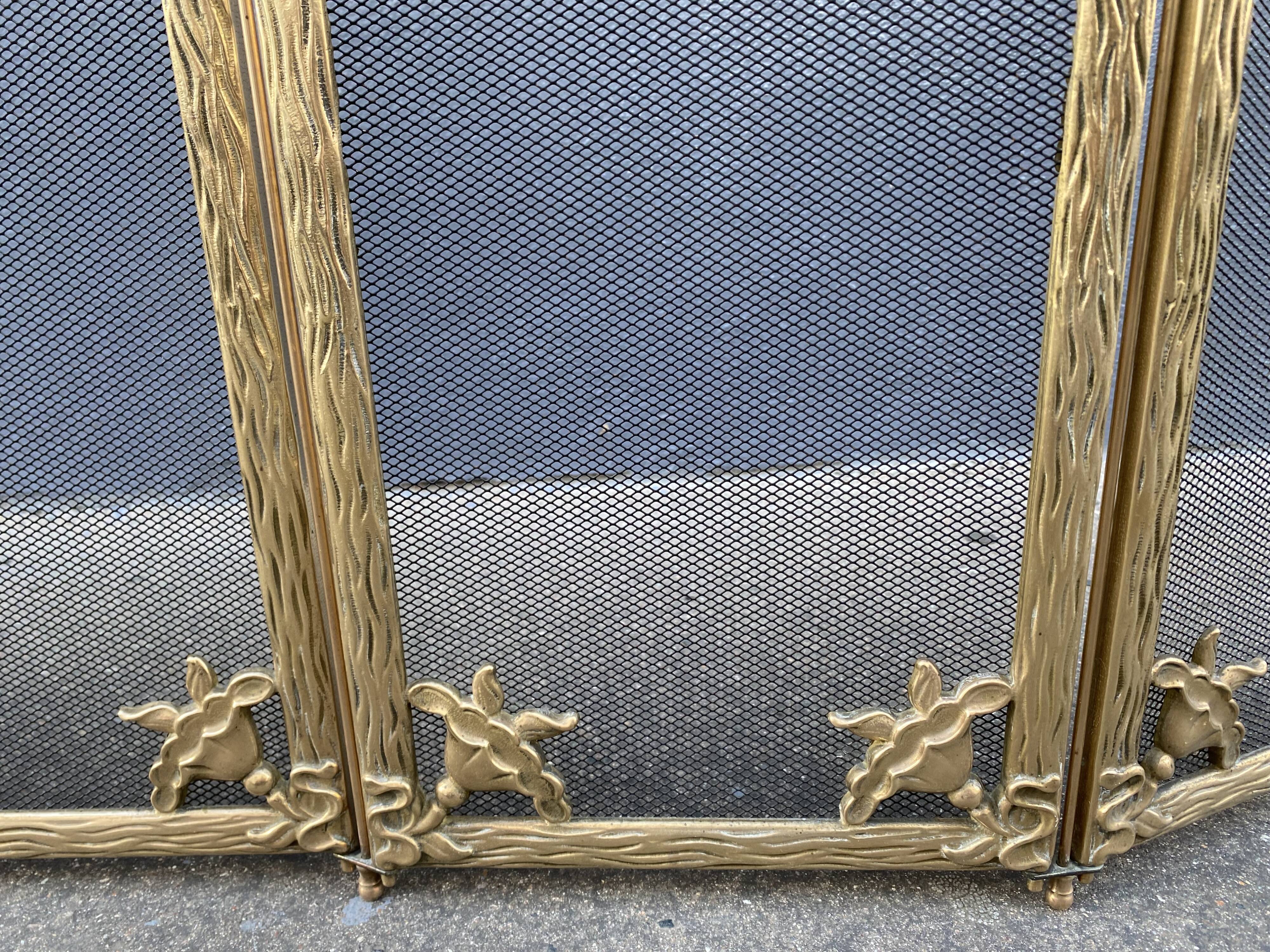 Brass fireplace fire screen 1900, French art nouveau spark screen with 4 shutters