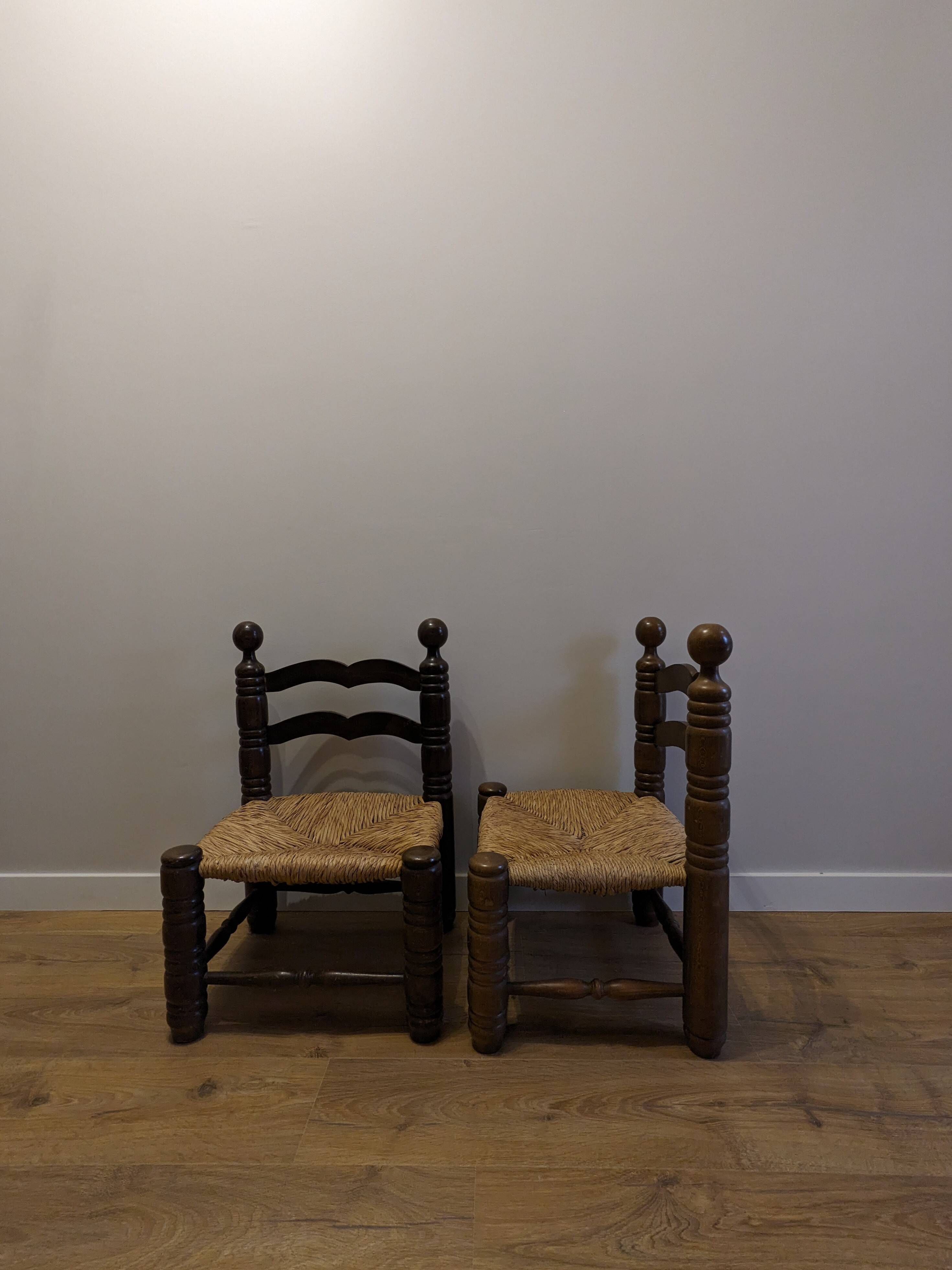 Pair of wooden chairs, straw seats