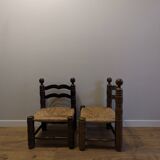 Pair of wooden chairs, straw seats