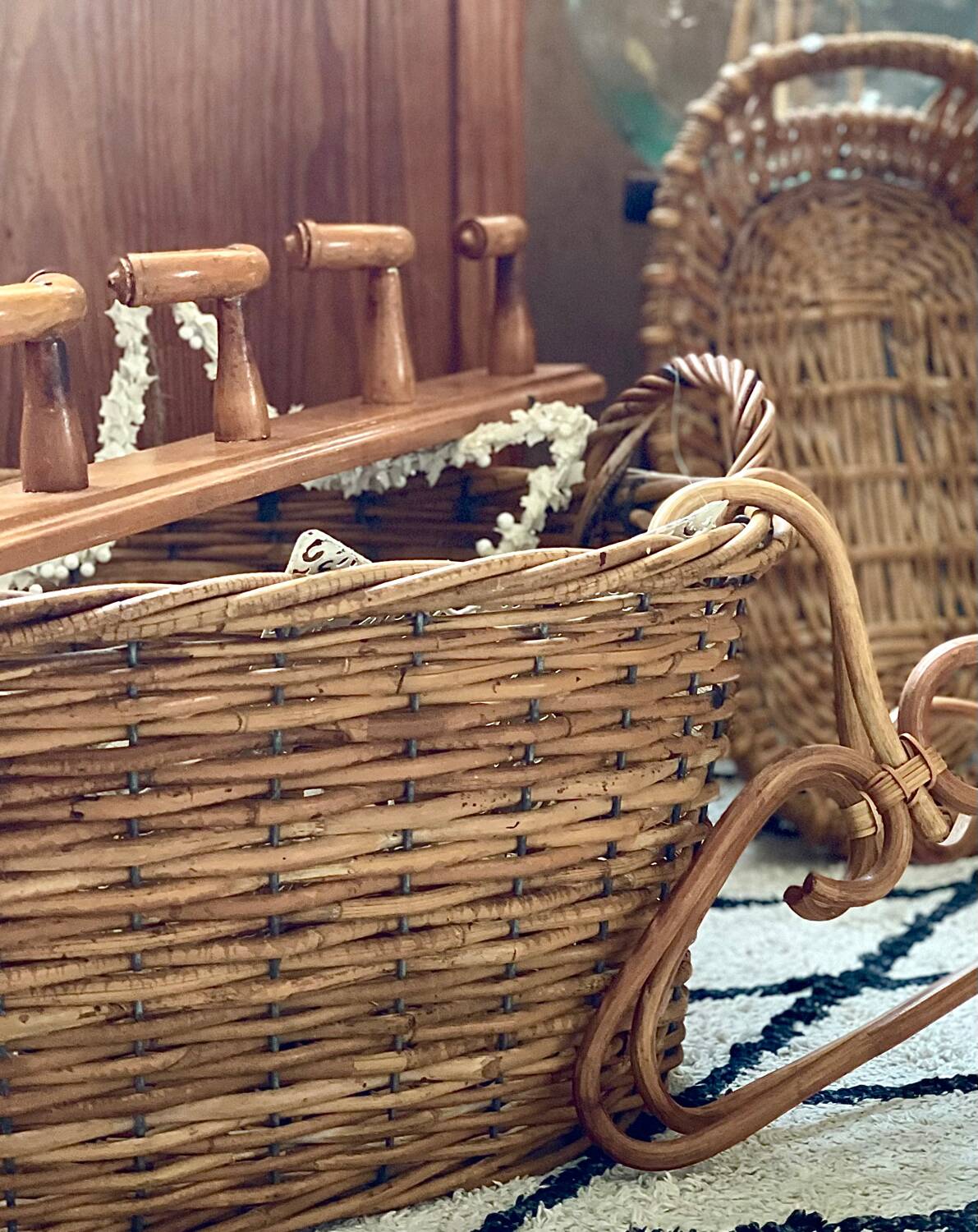 Old rattan and metal basket