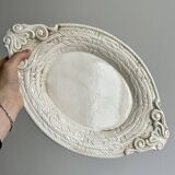 Large oval dish in sculpted white ceramic