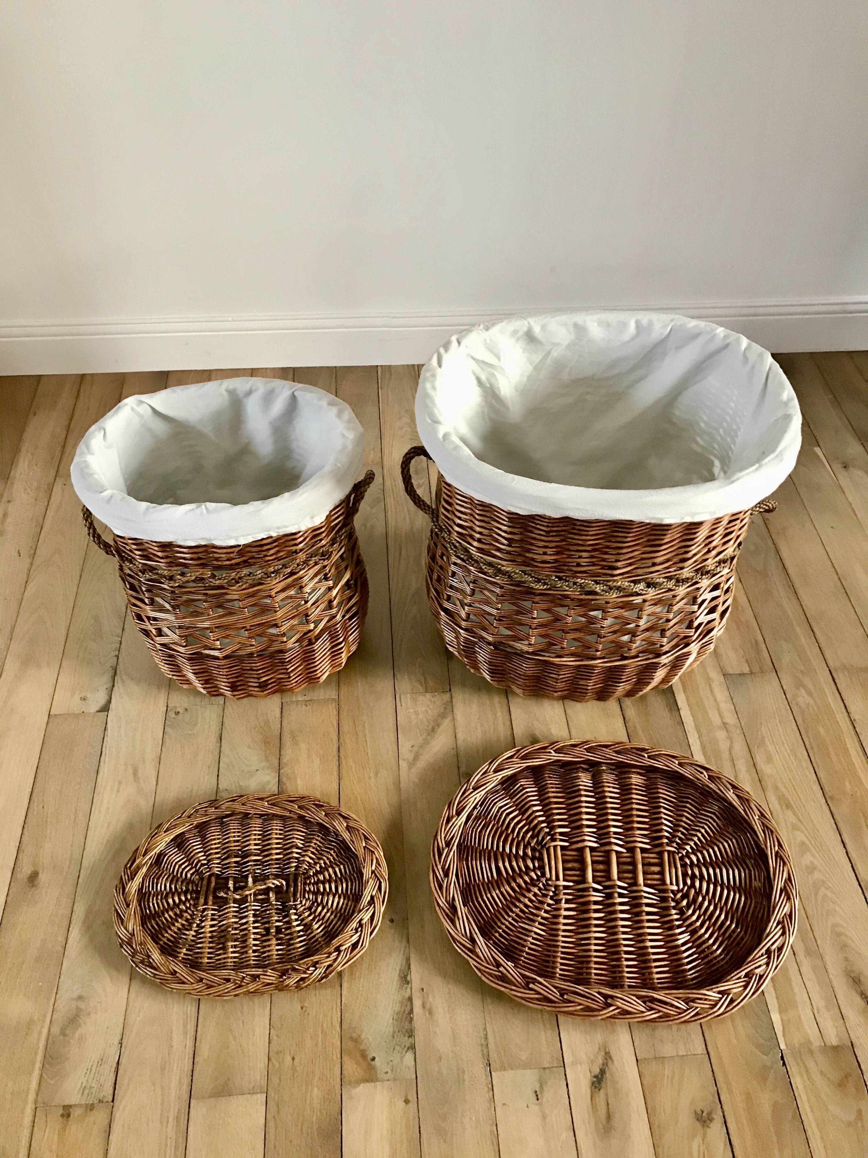 Pair of 60s rattan storage baskets
