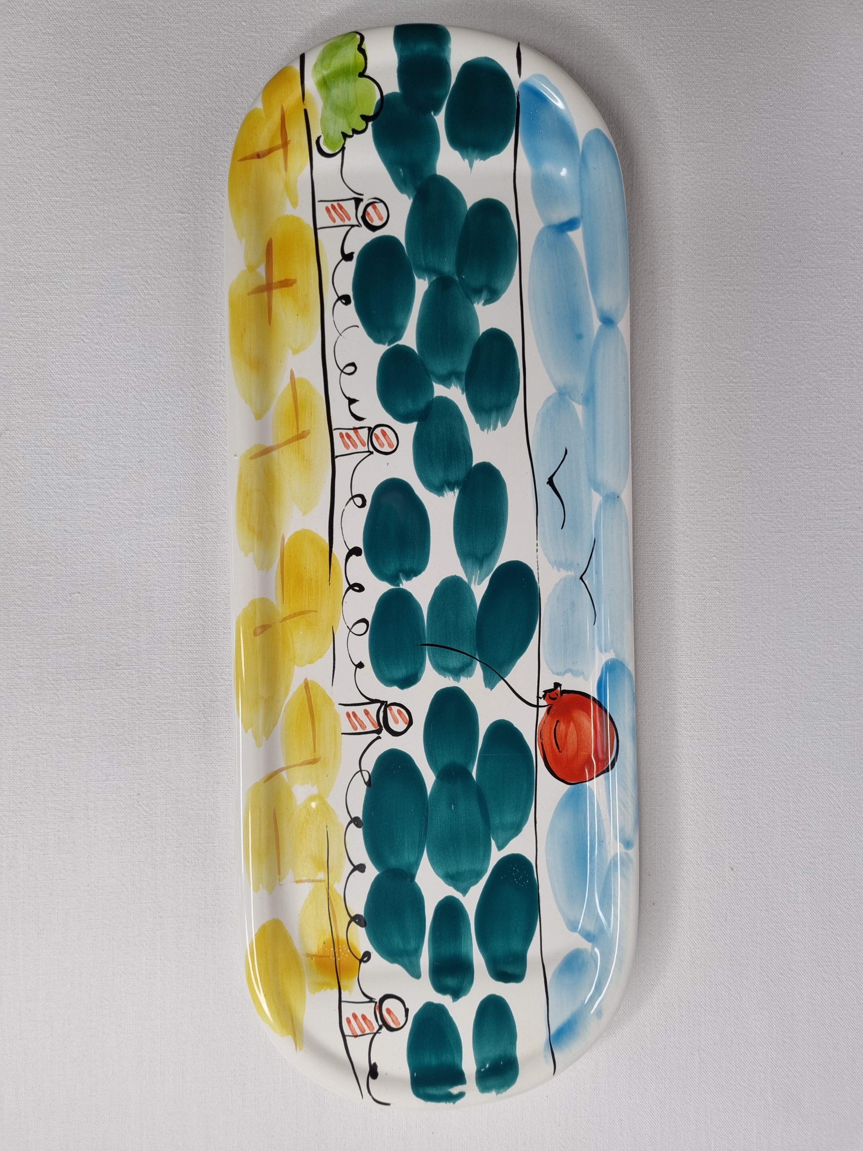 Enamelled ceramic dish, hand painted, Portugal, 36 cm