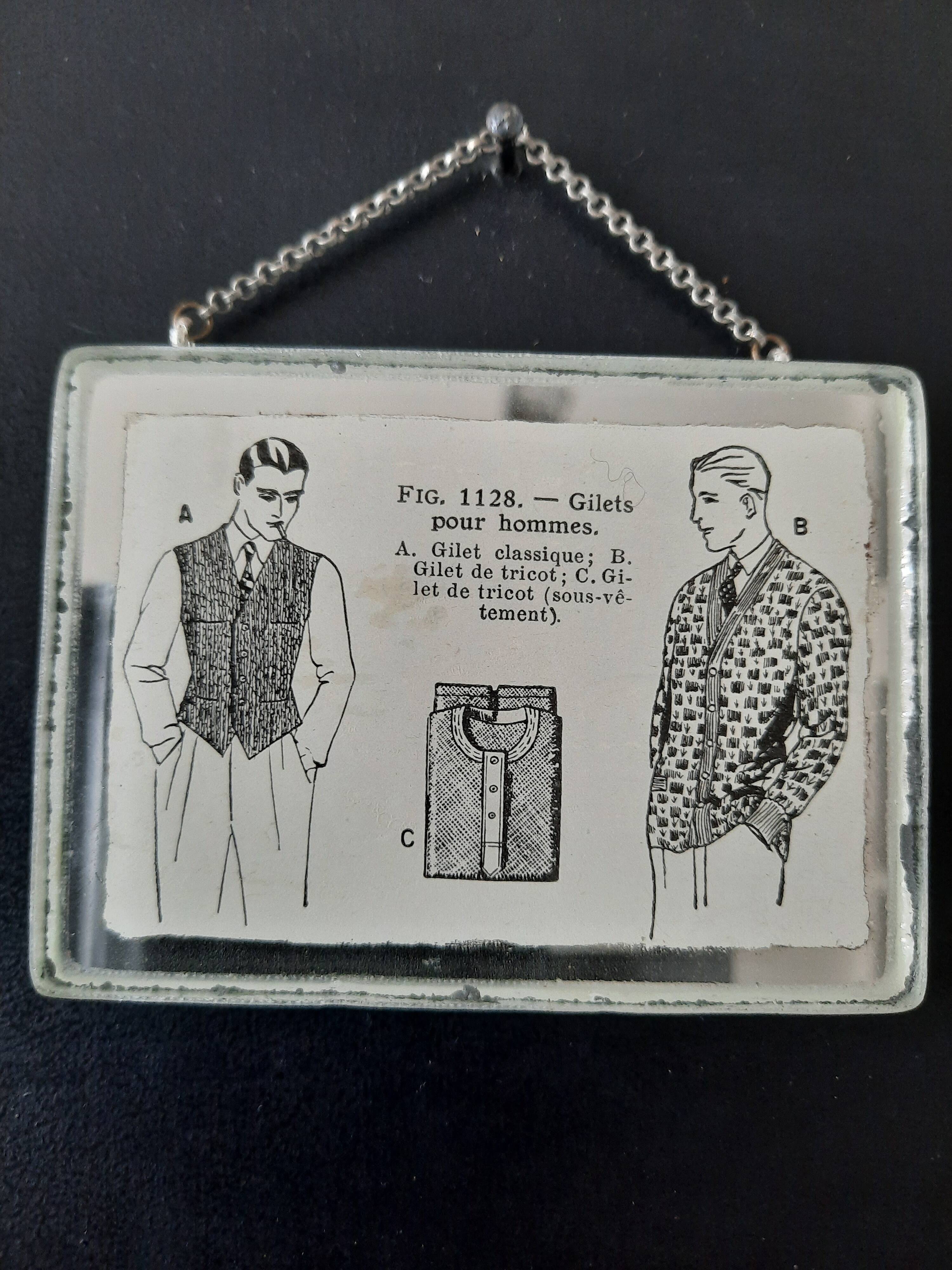 Antique "Fashion" illustration inserted under a mirror. Cabinet of Curiosities