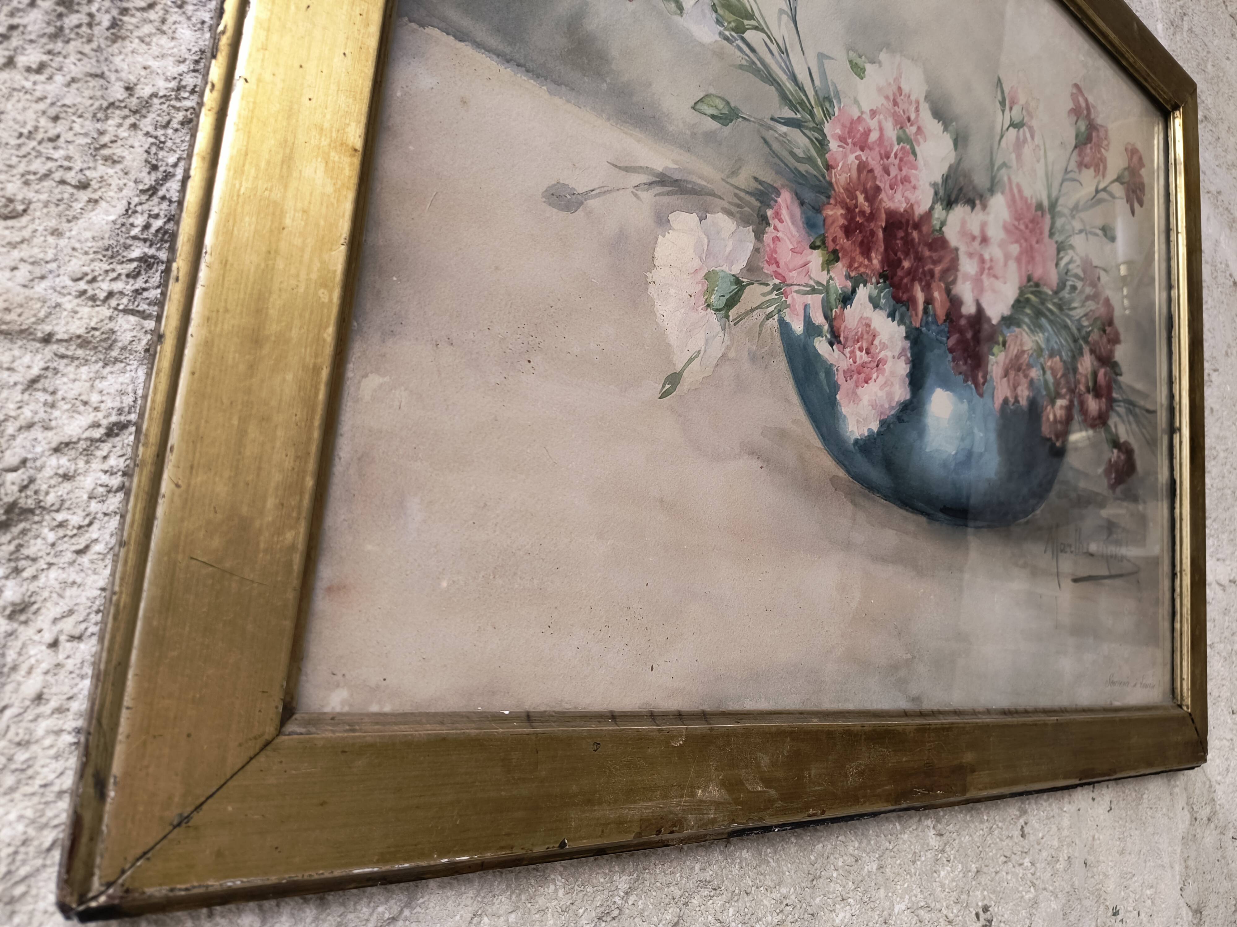 Watercolour signed MARTHE ROBLOT in a gold leaf frame