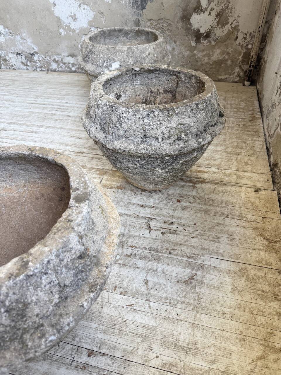 Trio of stone and cement planters, early 1900s