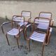 4 Chaises style tolix vintage -en métal et bois. 1950s. Vintage français. - jolie patine - intérieur ou extérieur couvert - peinture