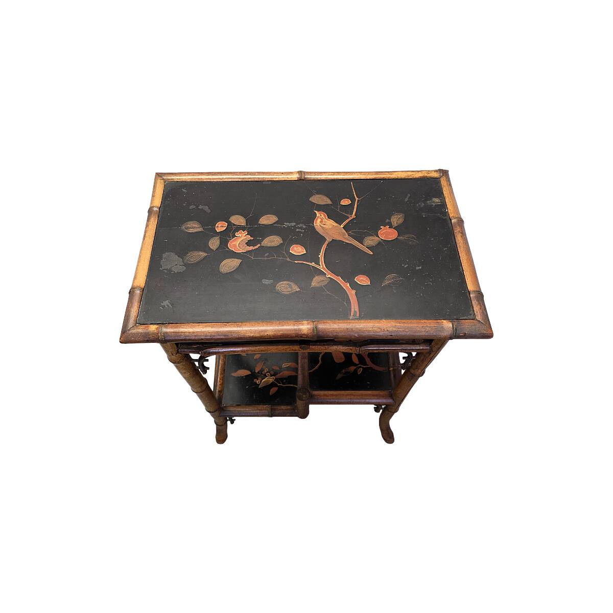 Antique Victorian Bamboo Side Table With Chinoiserie Lacquer Finish, late 1