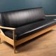 Retro Mid Century Teak & Beach Day Bed Sofa Bed In Black Leather