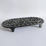 Large vintage black cast iron trivet