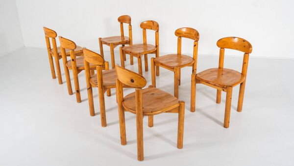 Ensemble de 8 chaises en pitchpin du milieu du siècle par Rainer Daumiller, 1970