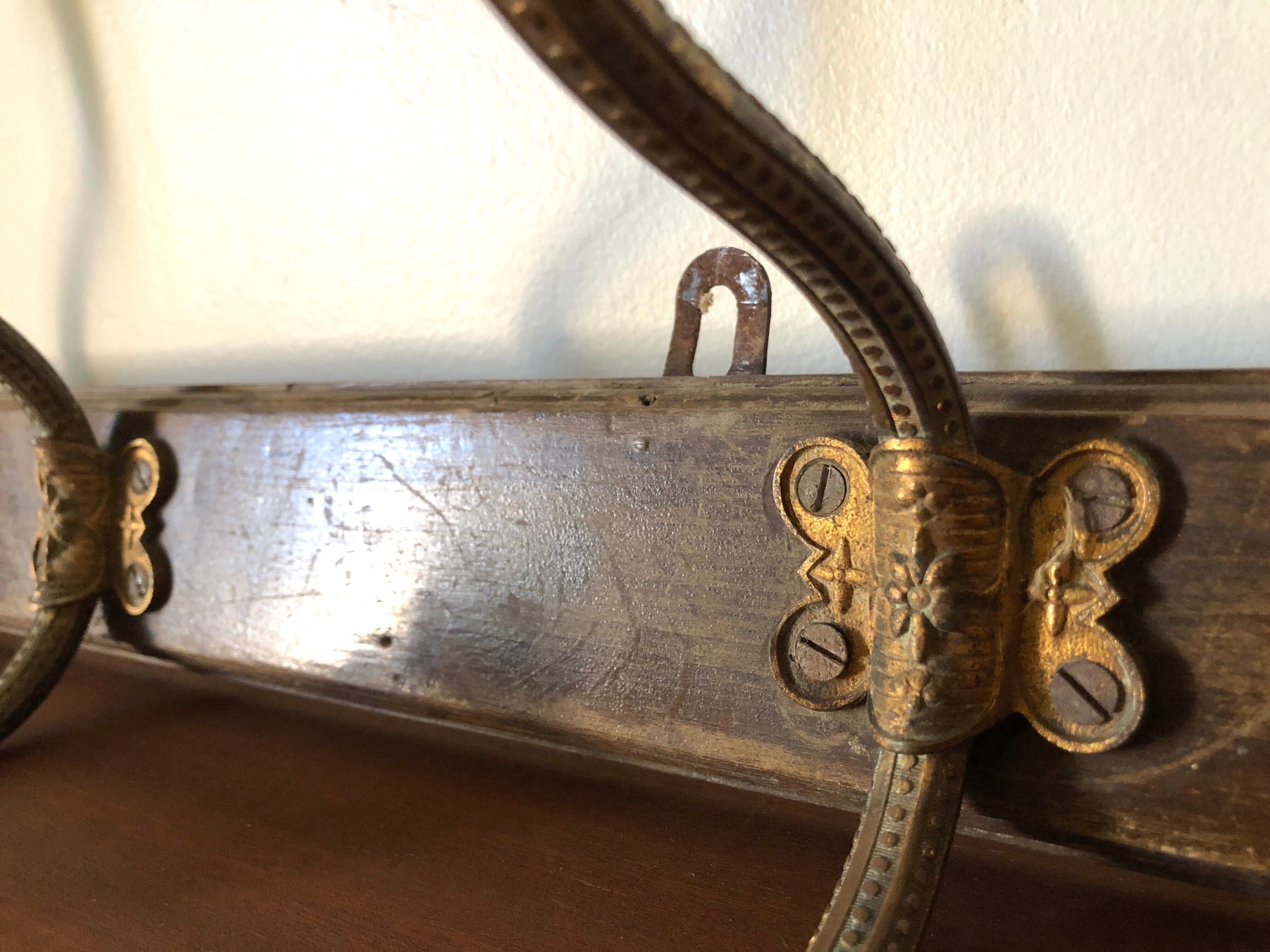 Coat rack 1900 in wood, ceramic and wrought iron