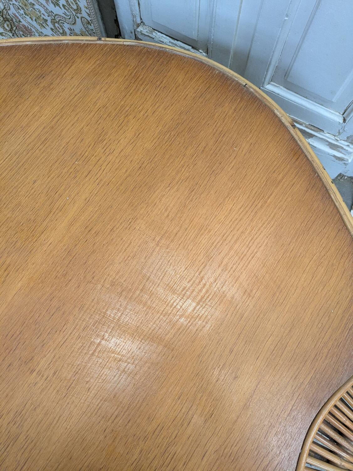 Rattan and glass coffee table