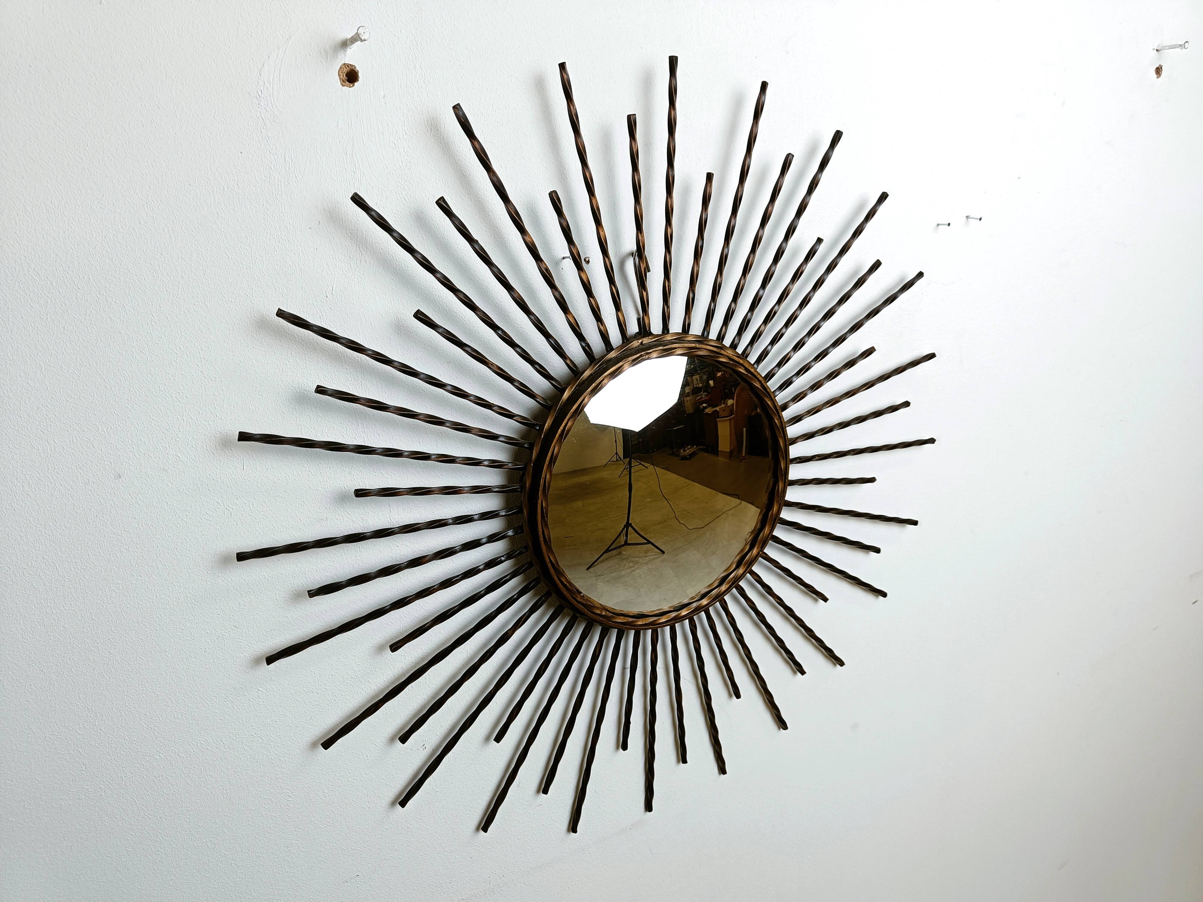 Vintage metal sunburst mirror 1970s