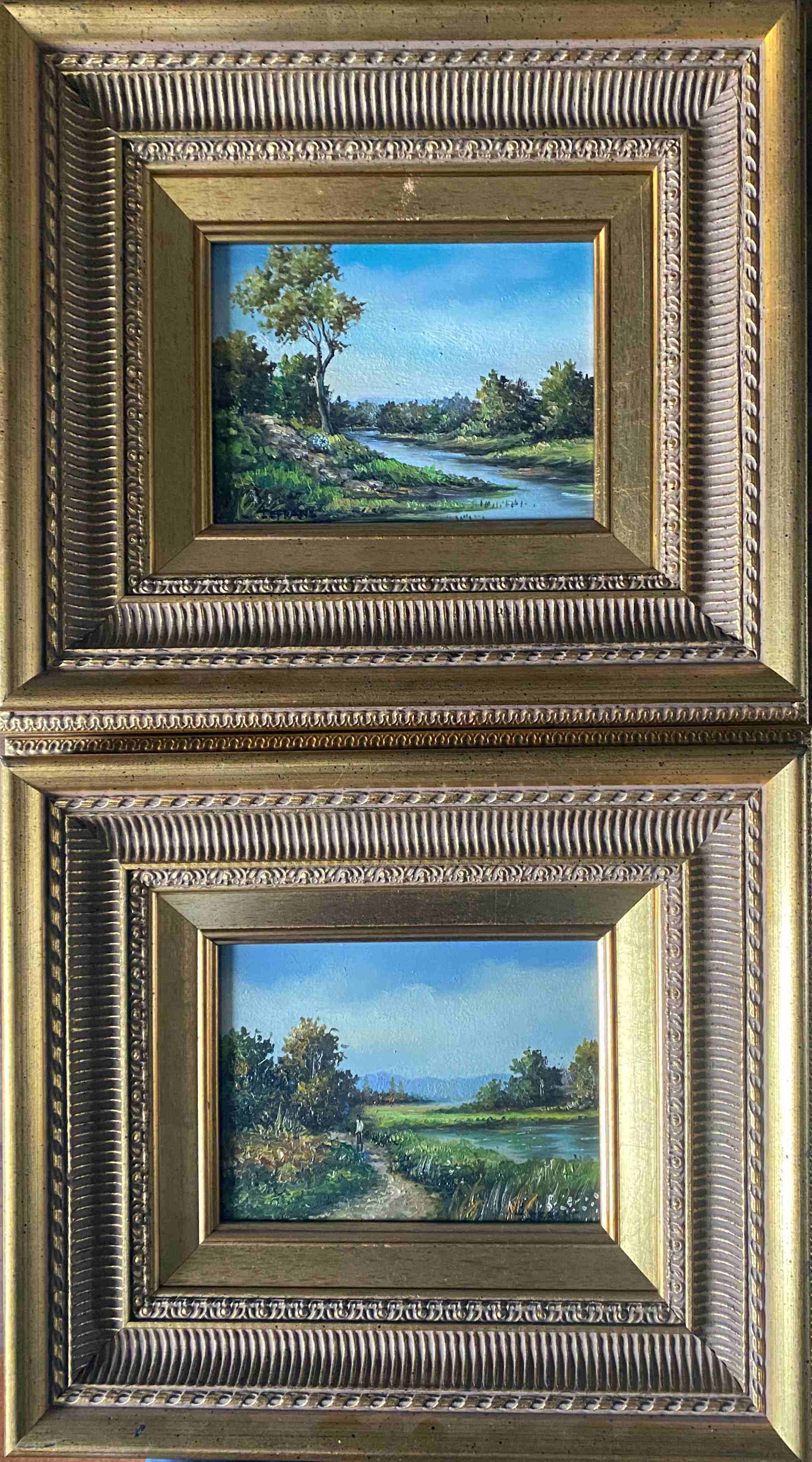 Paintings during HSP "Animated landscapes / river" signed Lefranc + frame XX°